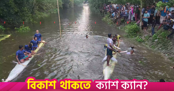 কুষ্টিয়ায় কলাগাছের ভেলা বাইচ দেখতে হাজারো মানুষের ভিড়
